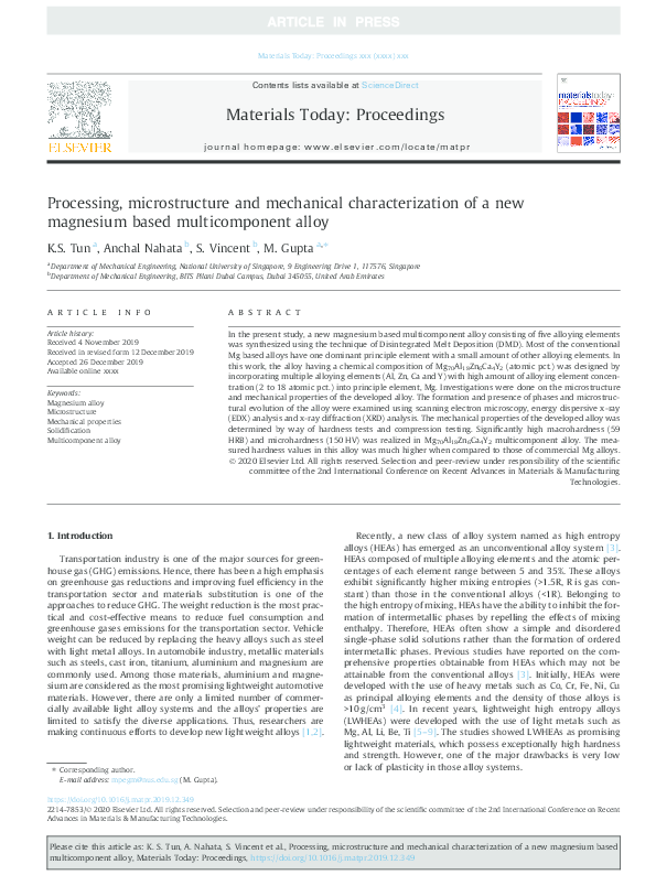 (PDF) Processing, microstructure and mechanical characterization of a ...