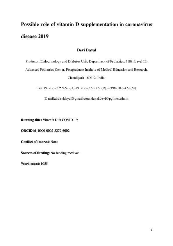 (PDF) Possible role of vitamin D supplementation in coronavirus disease ...