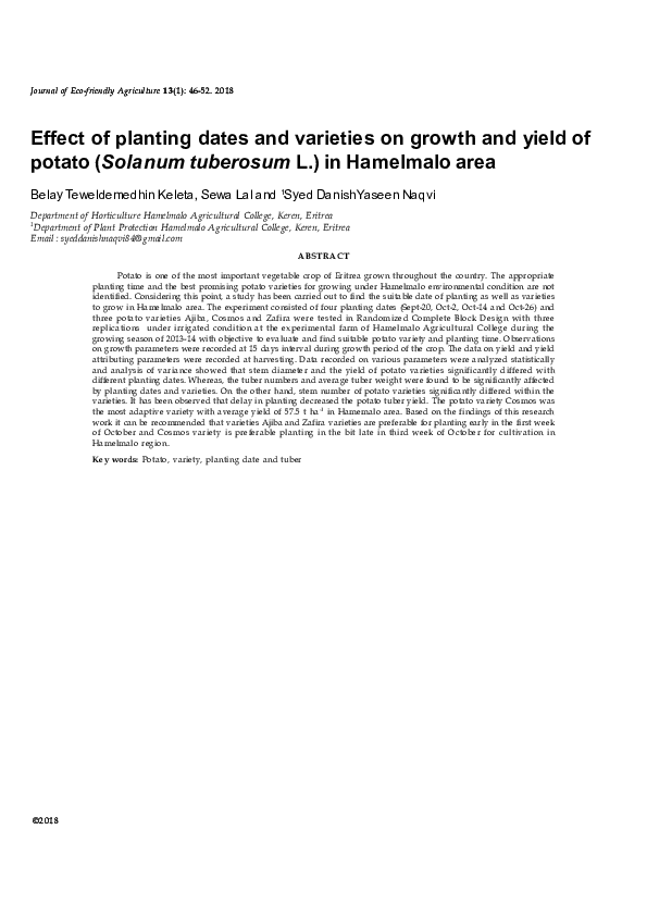 (PDF) Effect of planting dates and varieties on growth and yield of ...