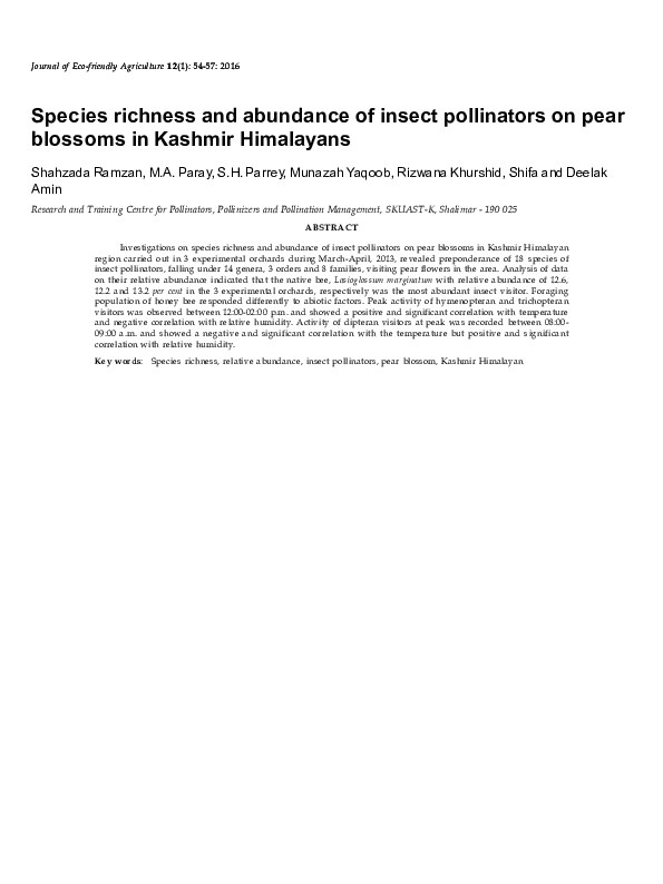 (PDF) Species richness and abundance of insect pollinators on pear ...