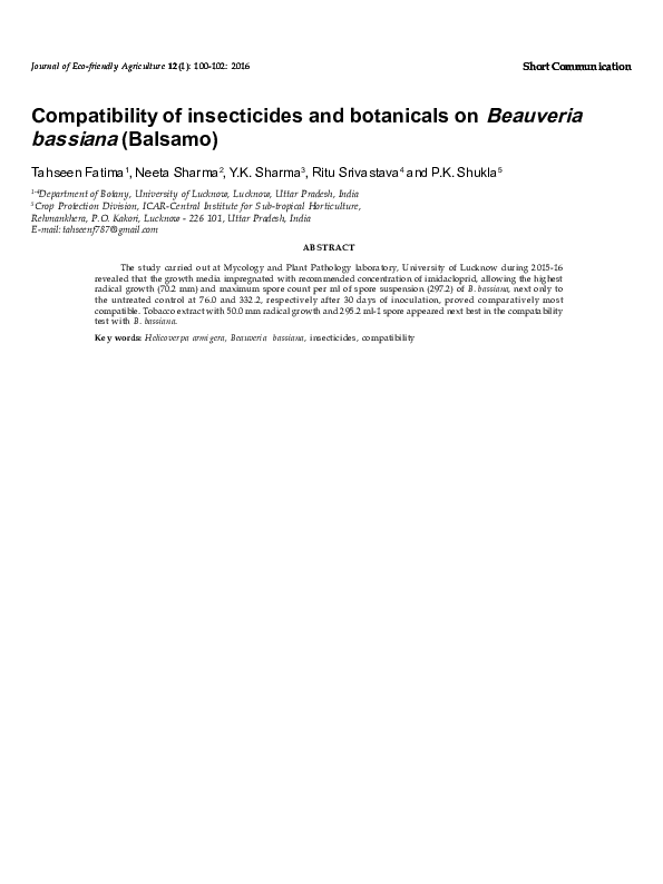(PDF) Compatibility of insecticides and botanicals on Beauveria ...