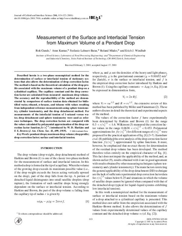 (PDF) Measurement of the Surface and Interfacial Tension from Maximum
