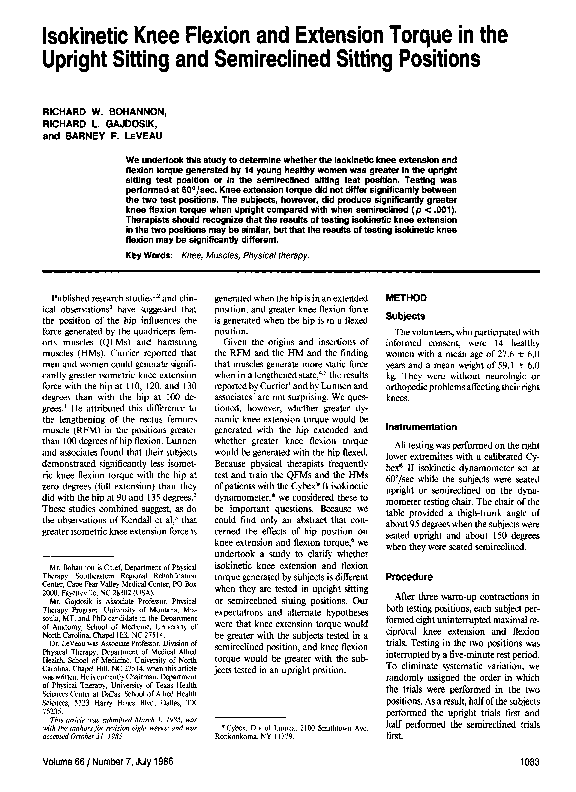 (PDF) Knee Flexion and Extension Torque in the Upright
