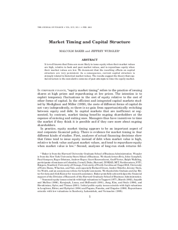 (PDF) Market Timing and Capital Structure Felipe Gustavo Academia.edu
