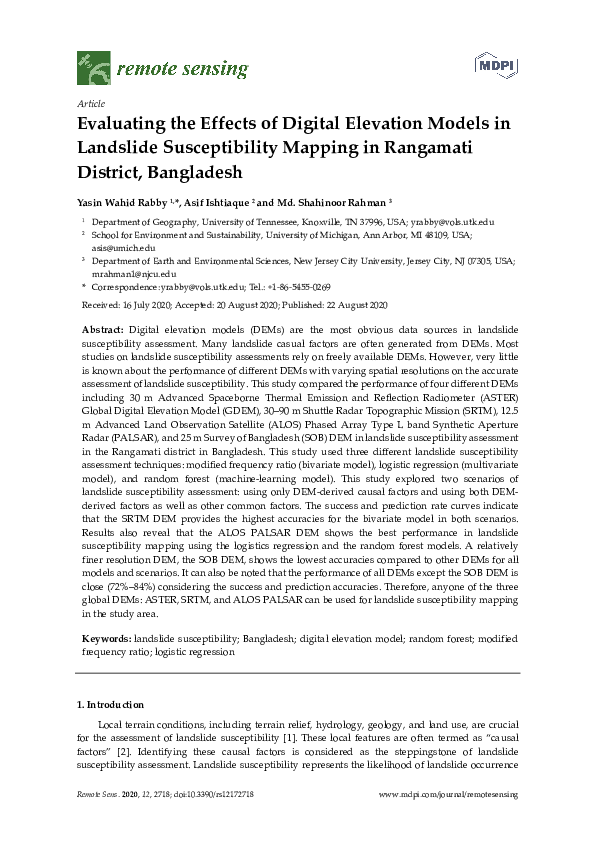 (PDF) Evaluating the Effects of Digital Elevation Models in Landslide