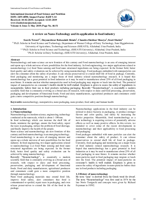 (PDF) A review on Nano-Technology and its application in food industry