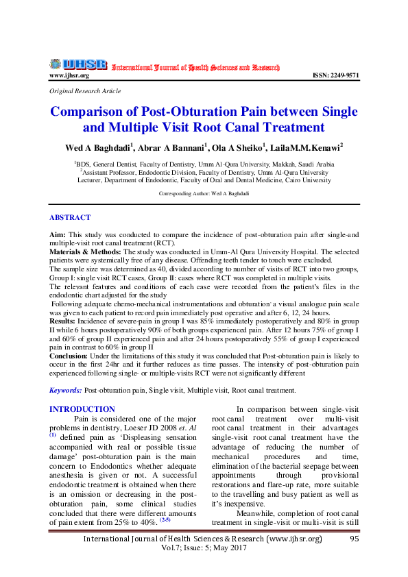 (PDF) Comparison of Post-Obturation Pain between Single and Multiple ...