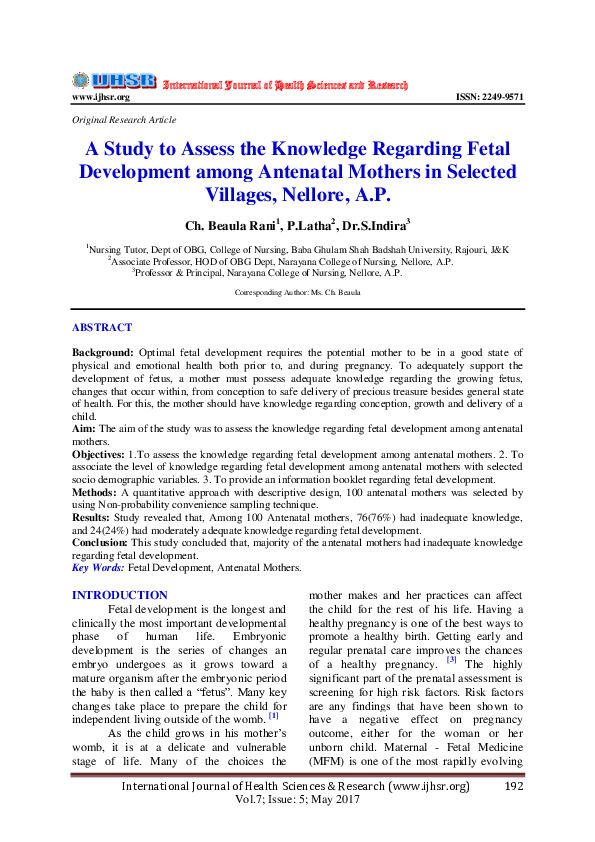 (PDF) A Study to Assess the Knowledge Regarding Fetal Development among ...