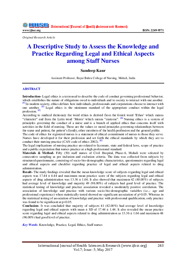 (PDF) A Descriptive Study to Assess the Knowledge and Practice ...