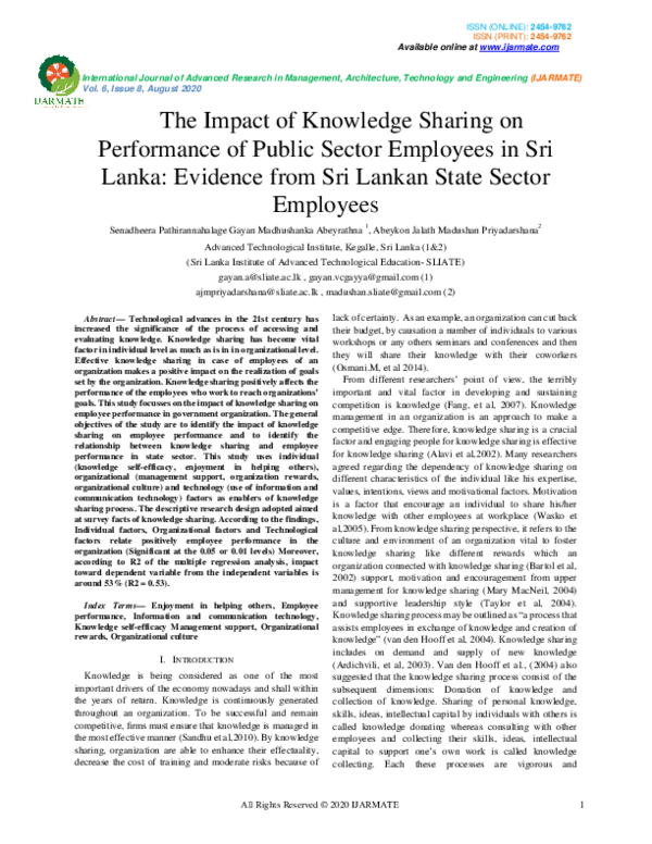 (PDF) The Impact of Knowledge Sharing on Performance of Public Sector ...