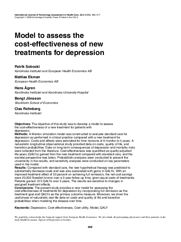 (PDF) Model to assess the cost-effectiveness of new treatments for ...