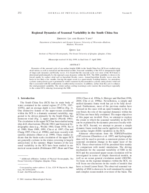 (PDF) Regional Dynamics of Seasonal Variability in the South China Sea