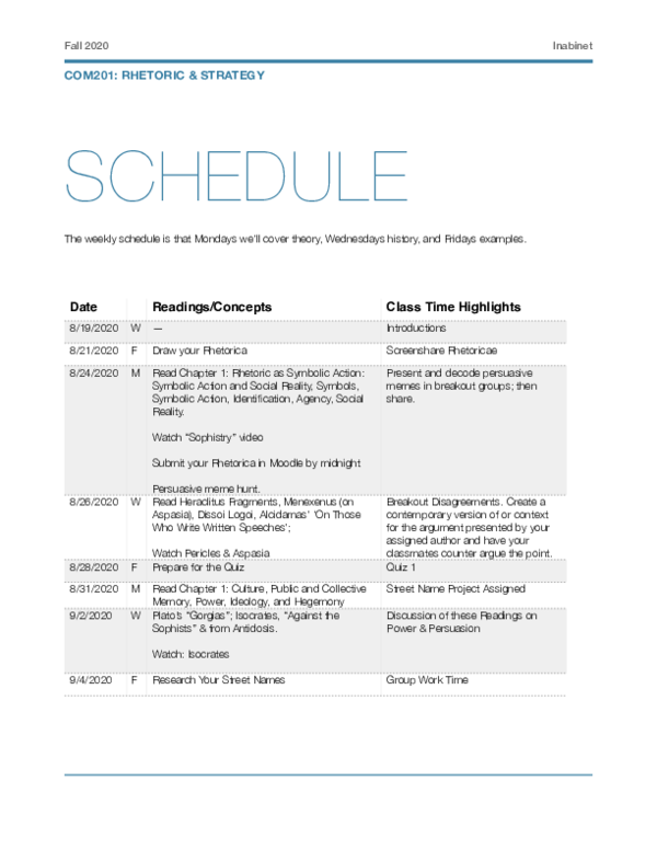 (PDF) Introduction to Rhetoric Syllabus