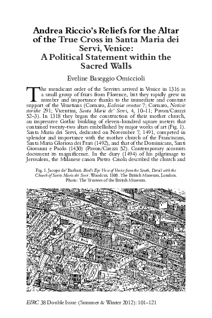 Andrea Riccio's Reliefs for the Altar of the True Cross in Santa Maria dei Servi, Venice: A Political Statement within the Sacred Walls