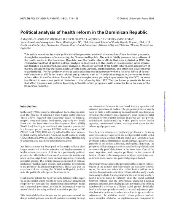 (PDF) Political Analysis of Health Reform in the Dominican Republic