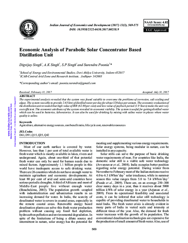 (PDF) Economic Analysis of Parabolic Solar Concentrator Based ...