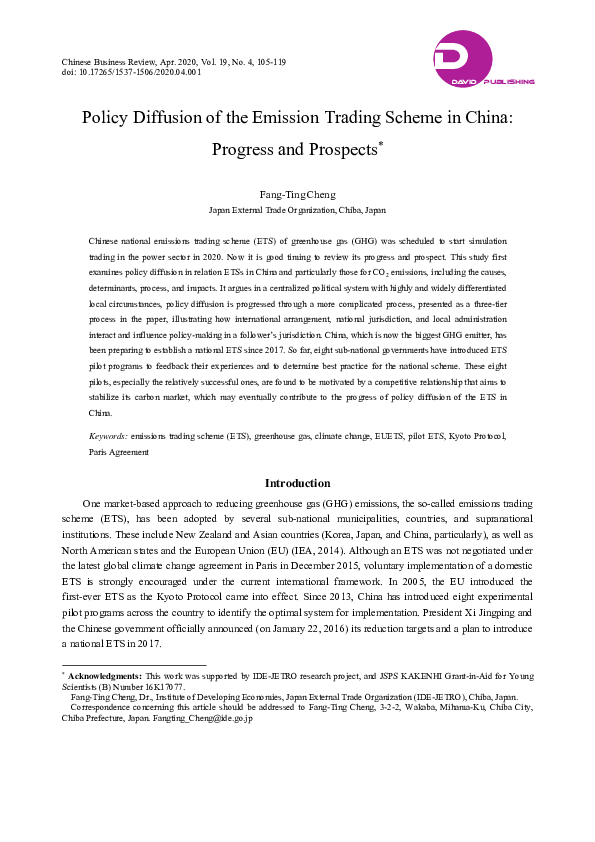 (PDF) Policy Diffusion of the Emission Trading Scheme in China ...