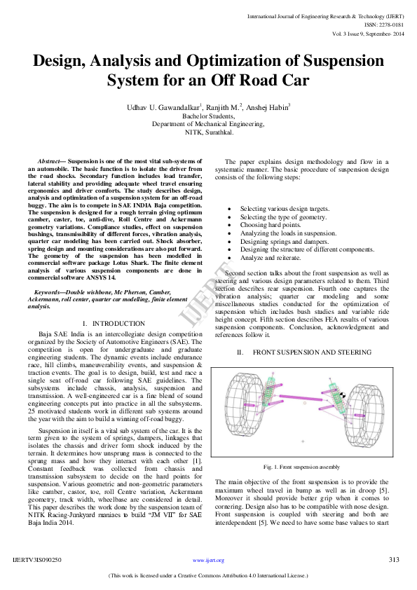 (PDF) IJERTDesign, Analysis and Optimization of Suspension System for