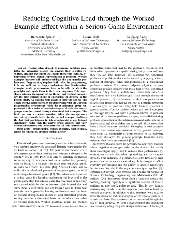 (PDF) Reducing Cognitive Load through the Worked Example Effect within ...