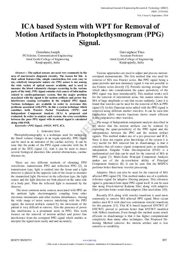 (PDF) IJERTICA based System with WPT for Removal of Motion Artifacts