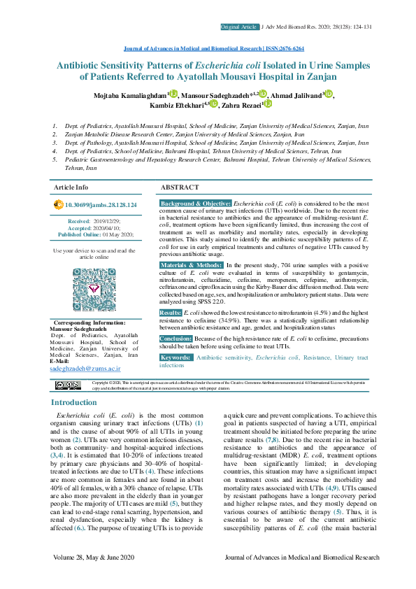 (PDF) Antibiotic Sensitivity Patterns of Escherichia coli Isolated in ...