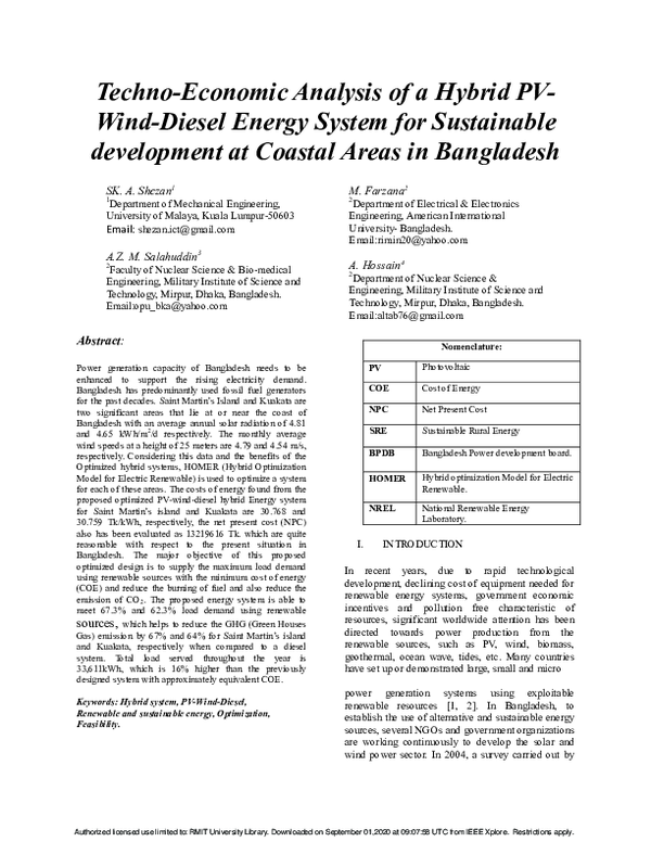 (PDF) Techno-Economic Analysis of a Hybrid PV- Wind-Diesel Energy ...