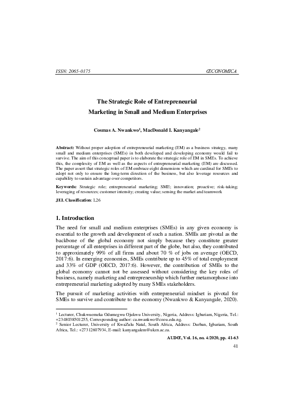 (PDF) The Strategic Role of Entrepreneurial Marketing in Small and ...