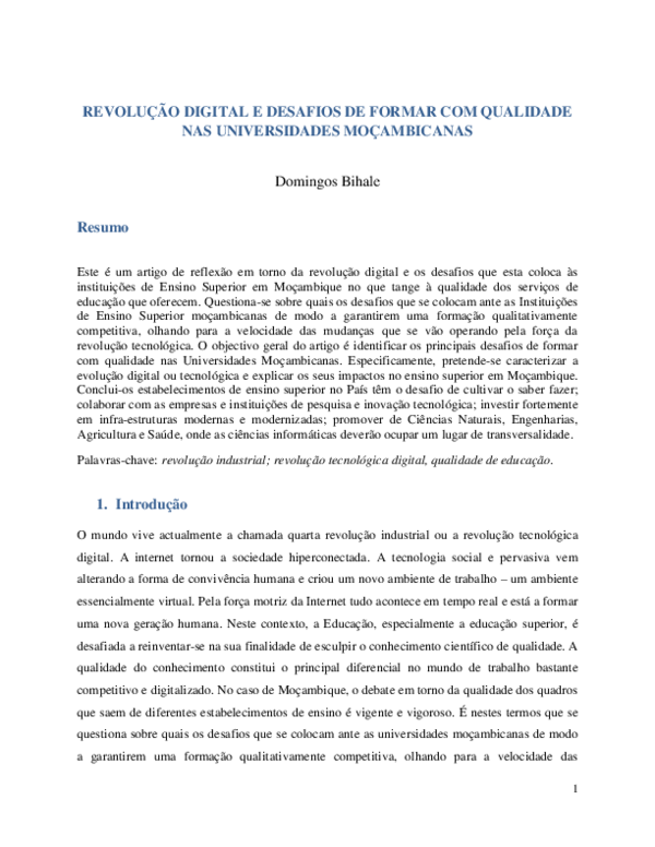 (PDF) REVOLUÇÃO DIGITAL E DESAFIOS DE FORMAR COM QUALIDADE NAS ...