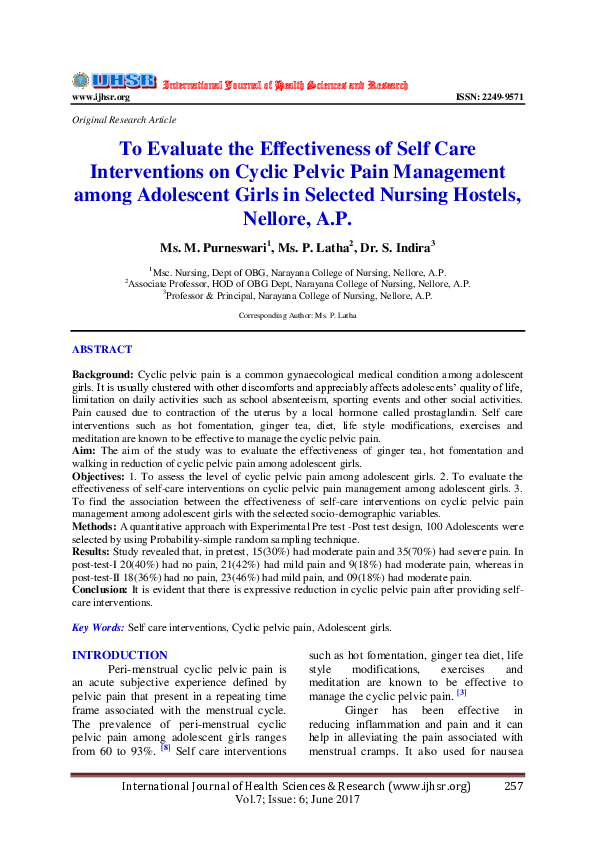 (PDF) To Evaluate the Effectiveness of Self Care Interventions on ...