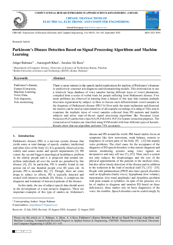 (PDF) Parkinson’s Disease Detection Based on Signal Processing ...
