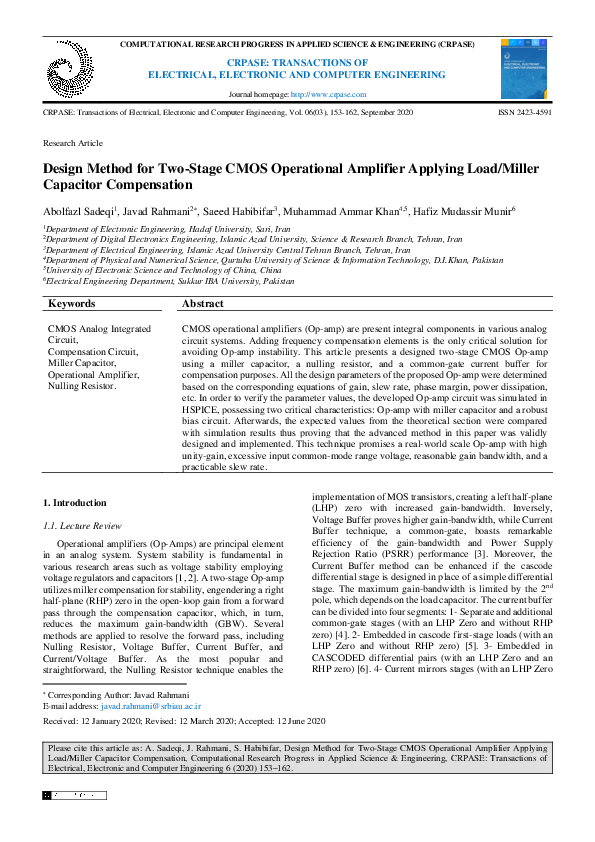 (PDF) Design Method for TwoStage CMOS Operational Amplifier Applying