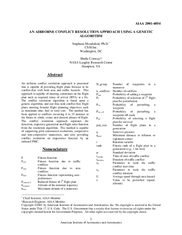 (PDF) An airborne conflict resolution approach using a genetic algorithm