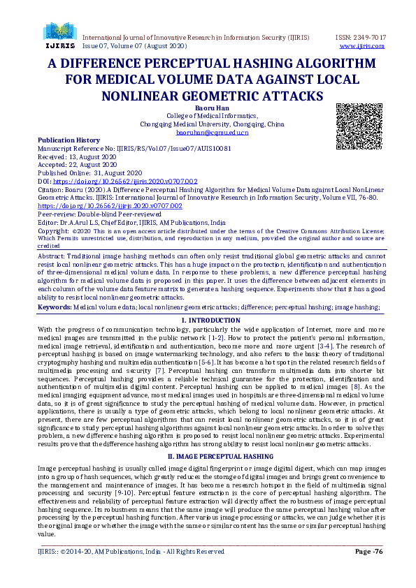 (PDF) A Difference Perceptual Hashing Algorithm for Medical Volume Data ...