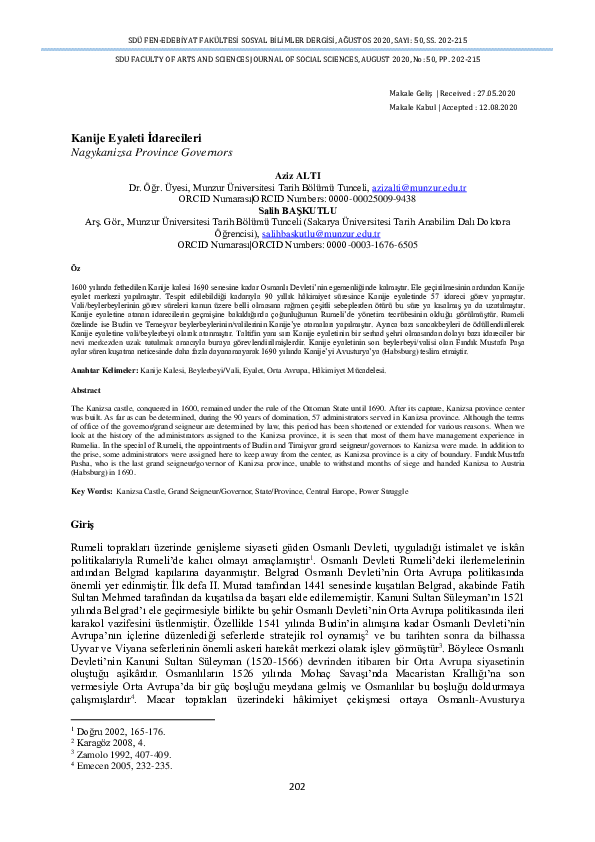 (PDF) Kanije Eyaleti İdarecileri