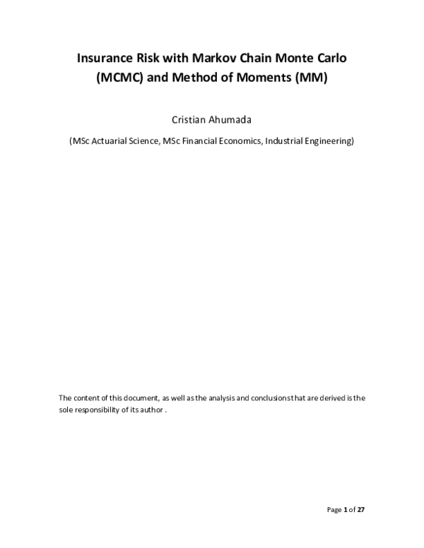(PDF) Insurance Risk with Markov Chain Monte Carlo (MCMC) and Method of ...