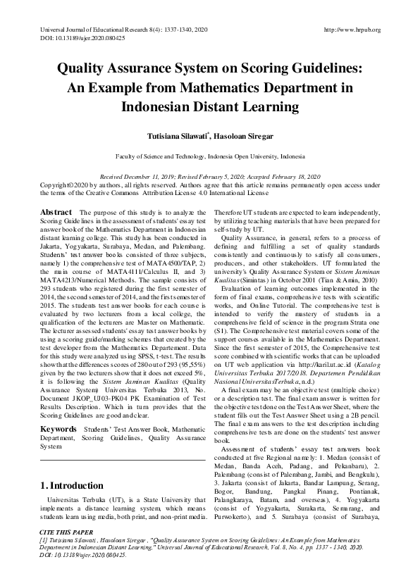 (PDF) Quality Assurance System on Scoring Guidelines: An Example from ...