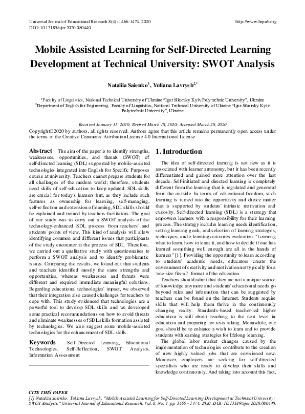 (PDF) Mobile Assisted Learning for Self-Directed Learning Development ...