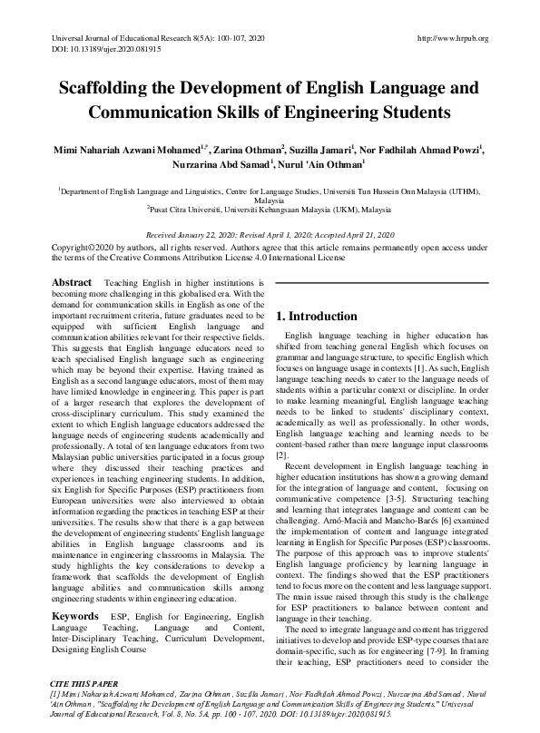 (PDF) Scaffolding the Development of English Language and Communication ...