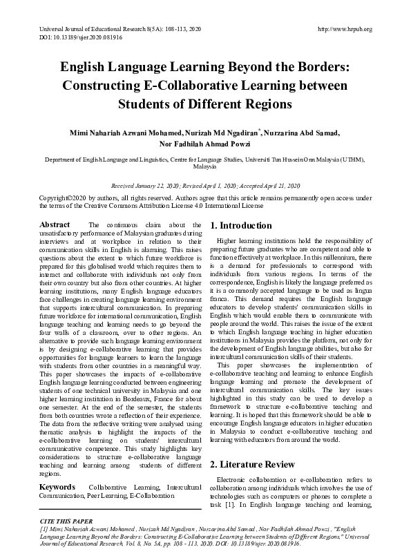 (PDF) English Language Learning Beyond the Borders: Constructing E ...