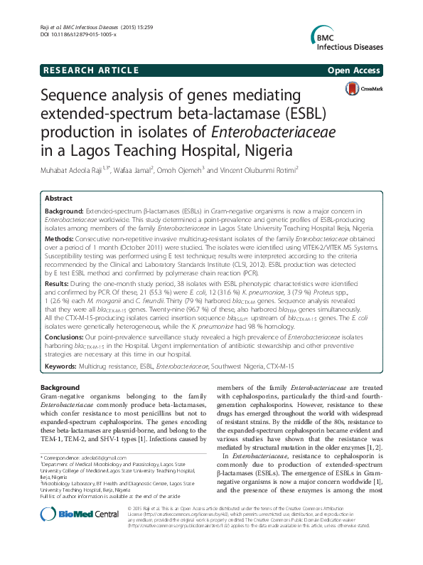(PDF) Sequence analysis of genes mediating extended-spectrum beta ...