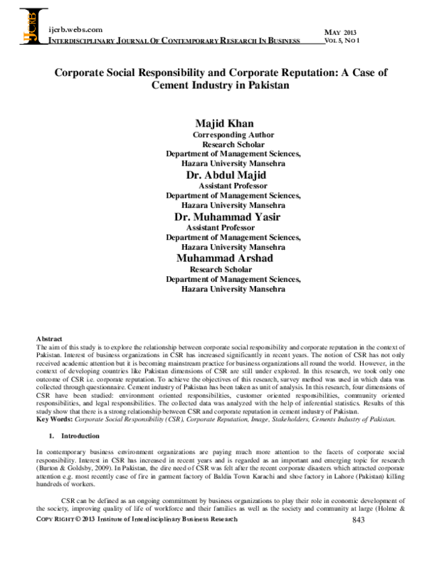 (PDF) Corporate Social Responsibility and Corporate Reputation: A Case ...
