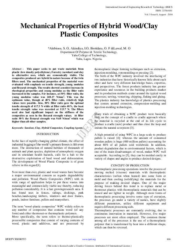(PDF) IJERTMechanical Properties of Hybrid Wood/Clay Plastic