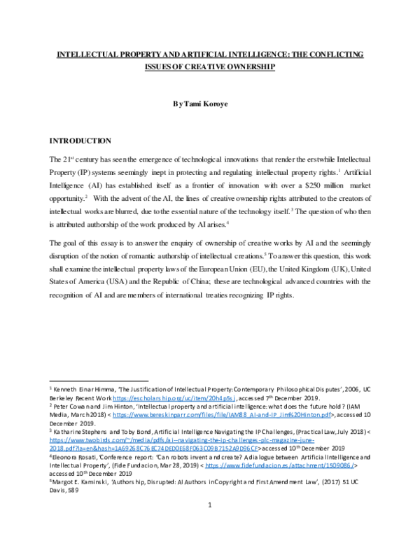 (PDF) Intellectual Property and Artificial Intelligence