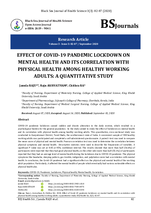 (PDF) EFFECT OF COVID-19 PANDEMIC LOCKDOWN ON MENTAL HEALTH AND ITS ...