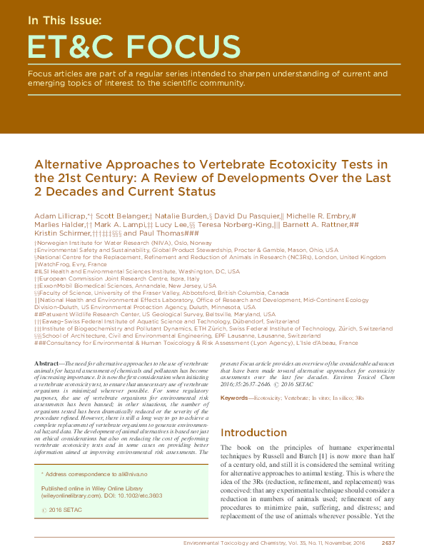 (PDF) Alternative approaches to vertebrate ecotoxicity tests in the ...