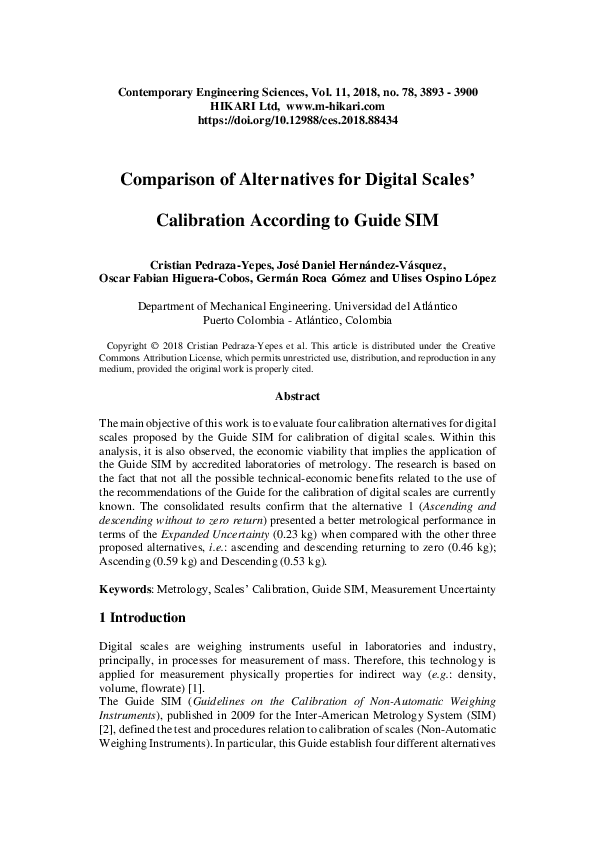 (PDF) Comparison of Alternatives for Digital Scales' Calibration ...