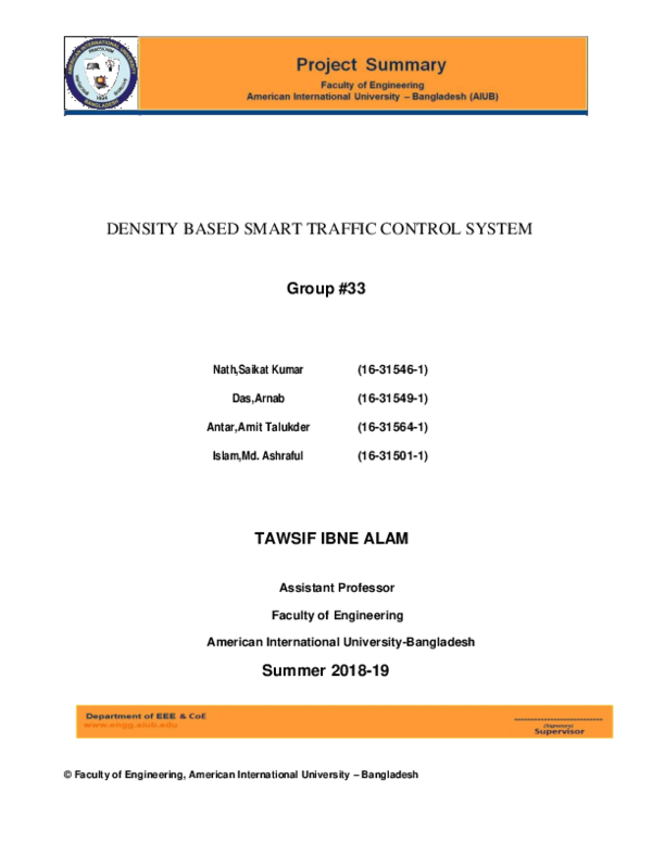 (PDF) DENSITY BASED SMART TRAFFIC CONTROL SYSTEM Group #33 DENSITY ...