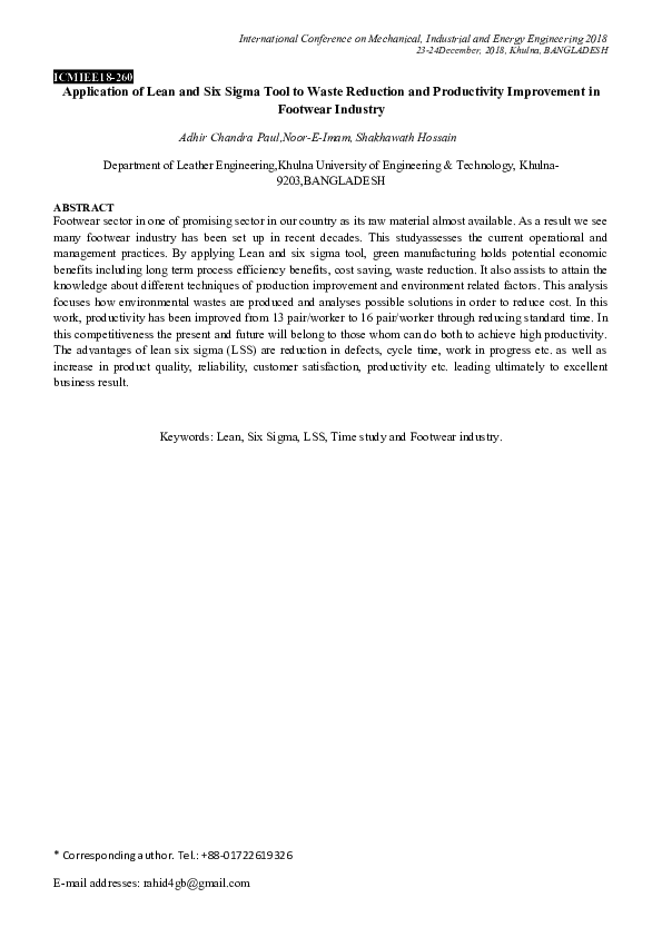(DOC) Application of Lean and Six Sigma Tool to Waste Reduction and ...
