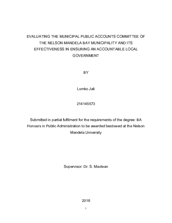 (PDF) EVALUATING THE MUNICIPAL PUBLIC ACCOUNTS COMMITTEE OF THE NELSON