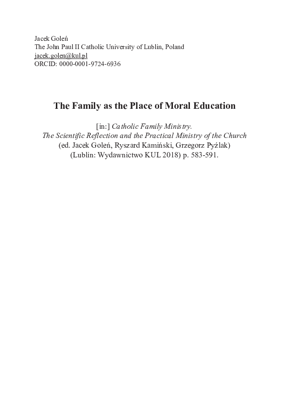 (PDF) The Family as the Place of Moral Education